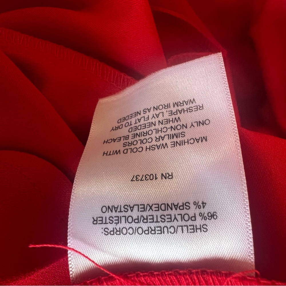 Donna Morgan Red MIDI Dress Crepe Elbow Length Sleeves V Neck Fit & Flare 12 - Picture 10 of 10